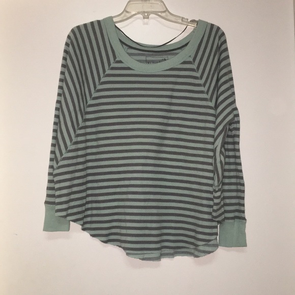 Free People Grey and Mint Strip Knit Top - Picture 2 of 8